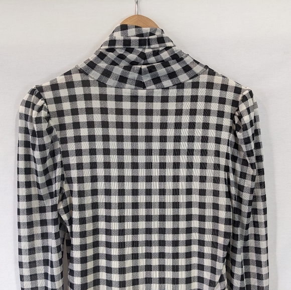 Free People Gingham Checkered Sheer Fitted Turtleneck Size Medium - Picture 9 of 10